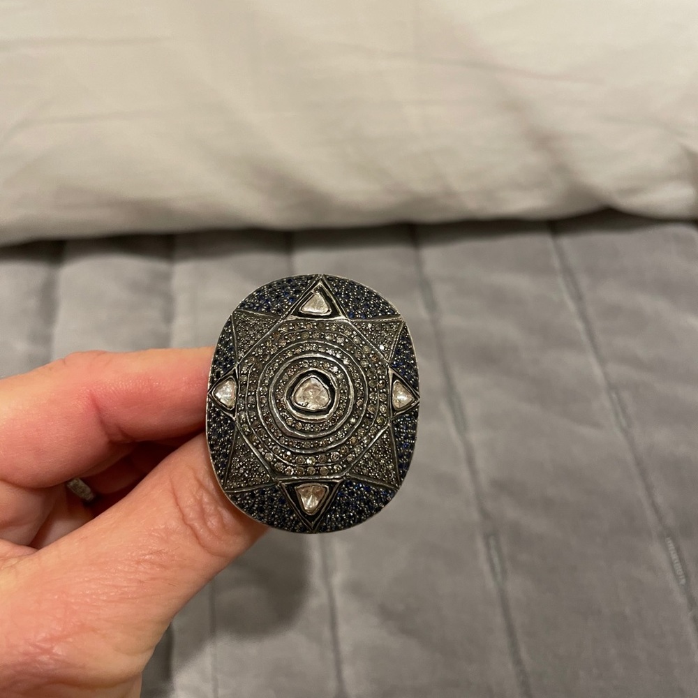 Rose cut and pave diamond cocktail ring